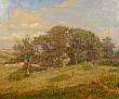 Hugo Larsen: Bakket landskab med træer, 1918. Klik for at se en større gengivelse.