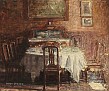 Hugo Larsen: Living Room Interior with a set Table
