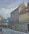 Fra Blågårdsgade i København, 1930. Olie på masonit, 32 x 28 cm.